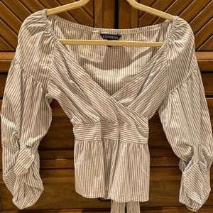 White with navy striped crop blouse